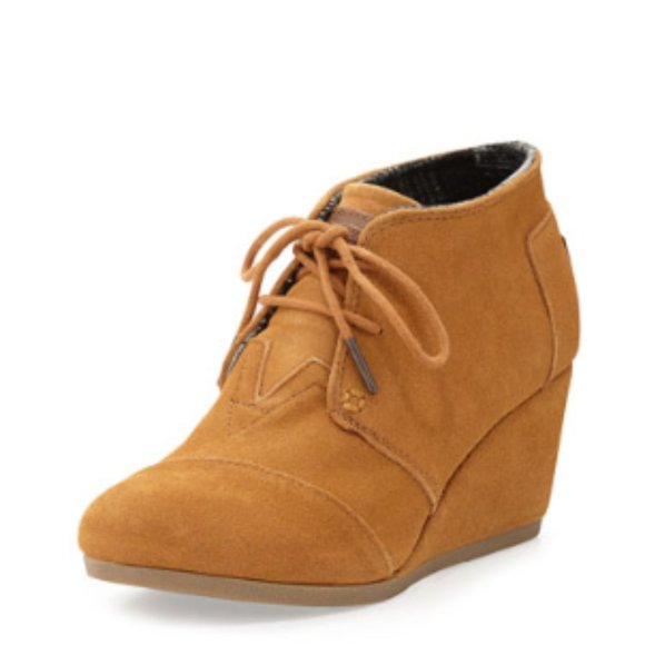 TOM'S Wedge Bootie Lace Up Suede Desert Chestnut SZ 6 EUC - Picture 3 of 13